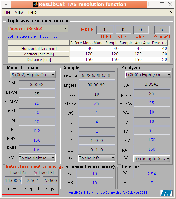 The ResLibCal main interface